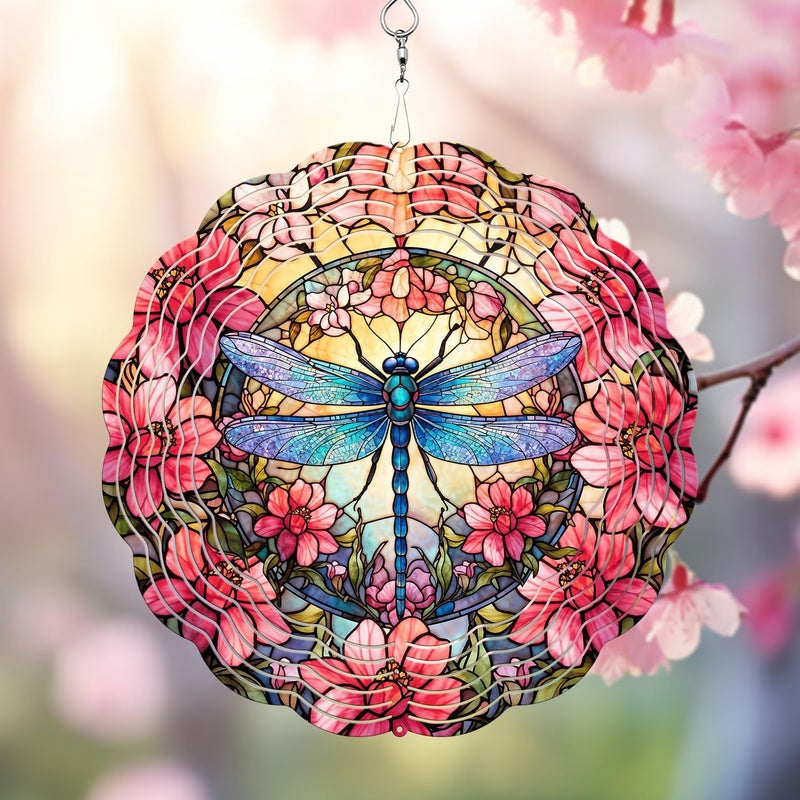 PUCPAM Dragonfly Wind Spinner, 3D Hanging Stainless Steel Garden Spinner, Wind Spinner Hanging for Outdoor & Indoor Décor, Unique Gifts for Yard Garden Decoration or Patio Décor (Dragonfly) - Image 1